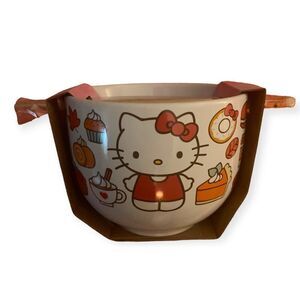 Fall Hello Kitty Ramen Bowl W/ Chopsticks Ceramic Bowl Sanrio